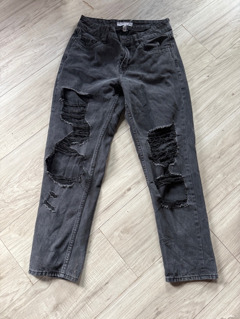 Washed Black Distressed Mom Jeans